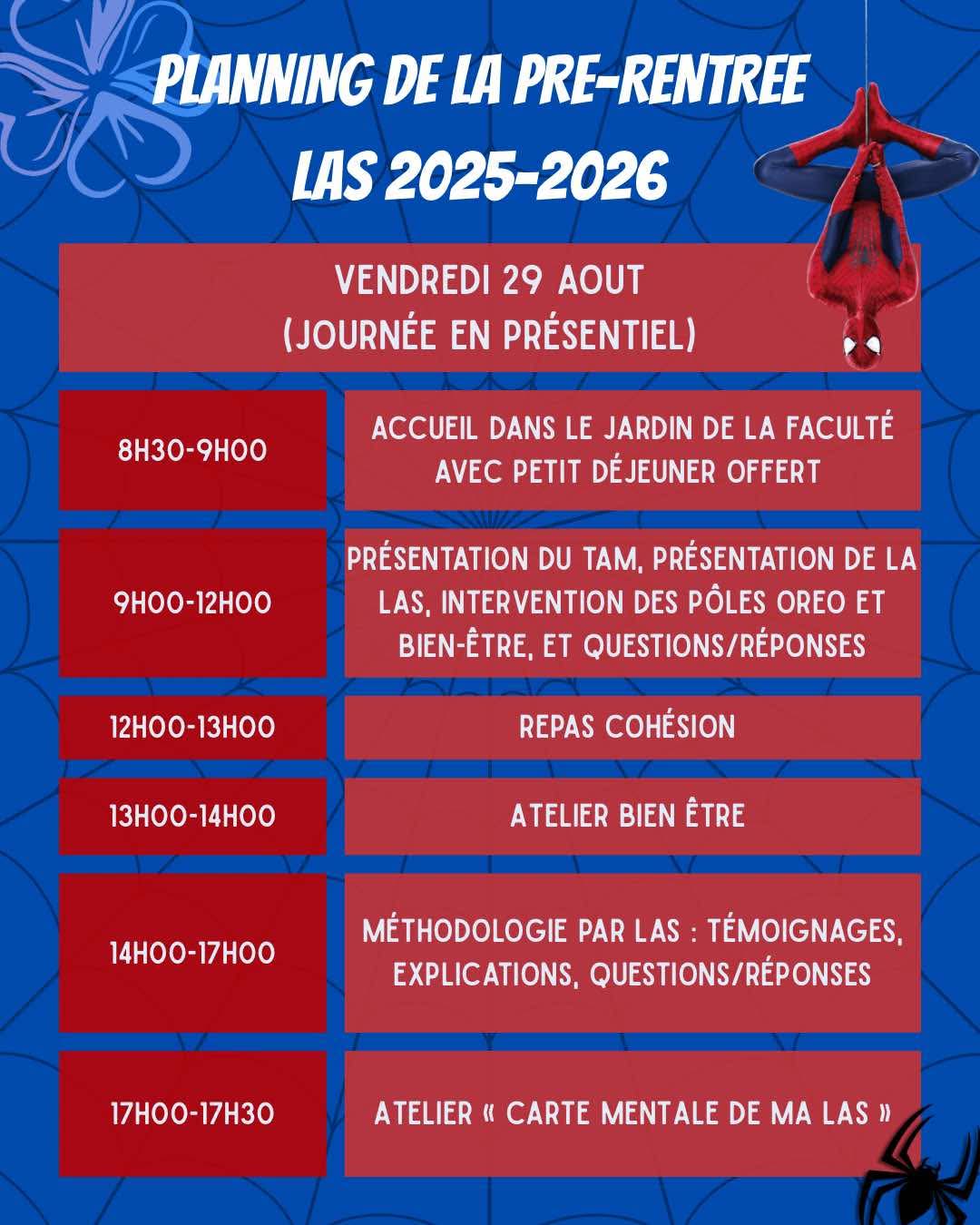 Planning de pré-rentrée des L.AS 1 w1